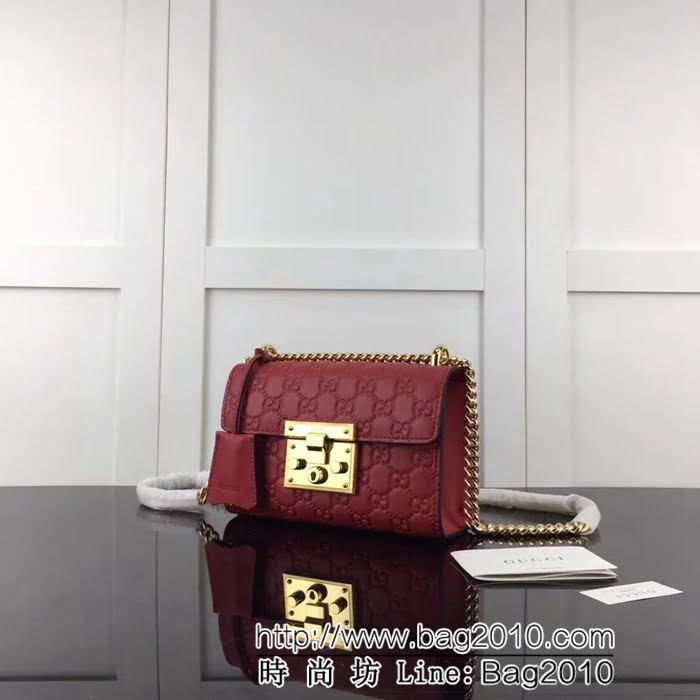 GUCCI古馳原單 新款專櫃品質原單品質原單質量 40948大紅全皮壓花鏈條單肩斜挎包 HY1068